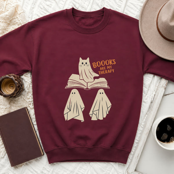 Booooks Therapy Sweatshirt in Maroon