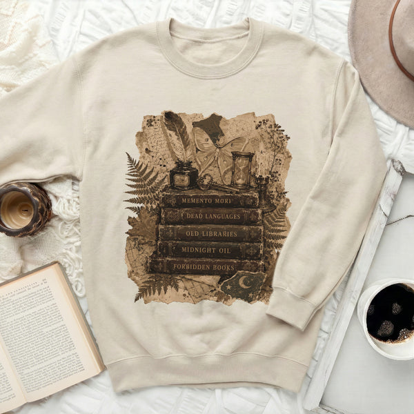 Dark Academia Books Sweatshirt in Sand