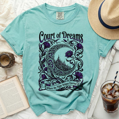 Teal t-shirt with "Court of Dreams" and castle design.