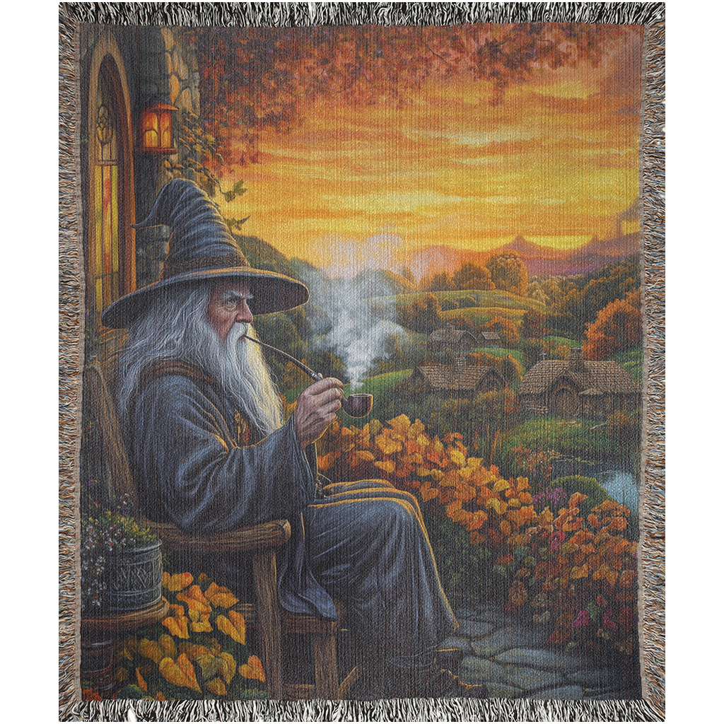 📚 Gandalf Woven Tapestry Blanket | LOTR & Literary Gift 🌿