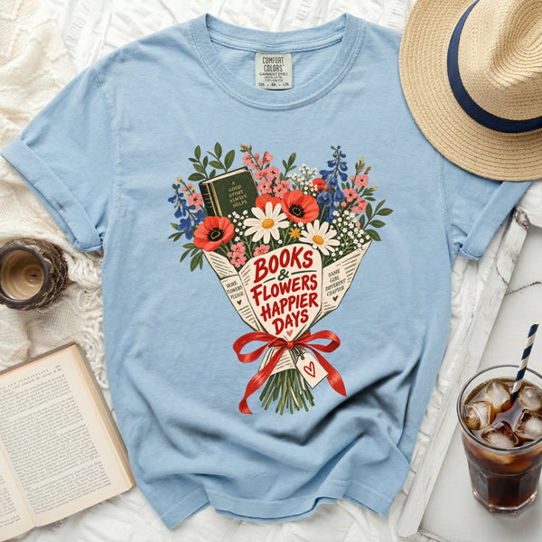 Books And Flowers Tee in Chambray