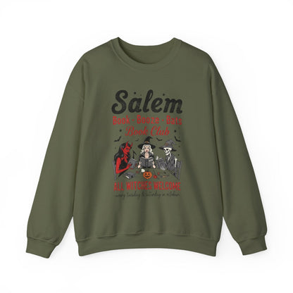 Salem Book Booze Bats Book Club Halloween Sweatshirt