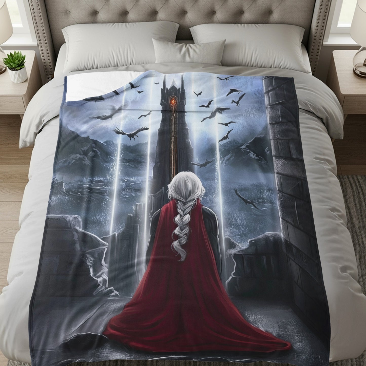 Fantasy Artwork with Tower and Cloaked Figure product