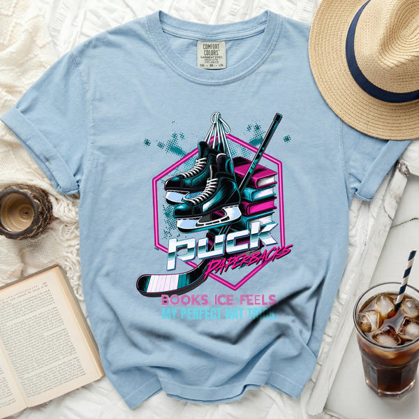Puck Paperbacks Hockey Reader Tee in Chambray