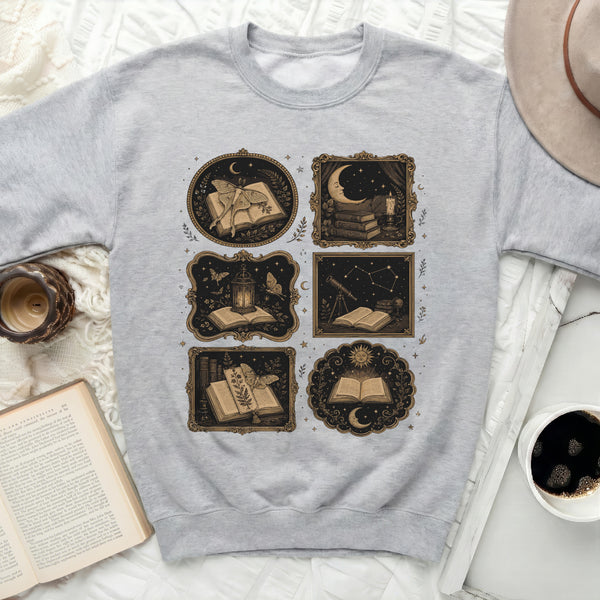 Enchanted Library Moon Sweatshirt in Sport Grey
