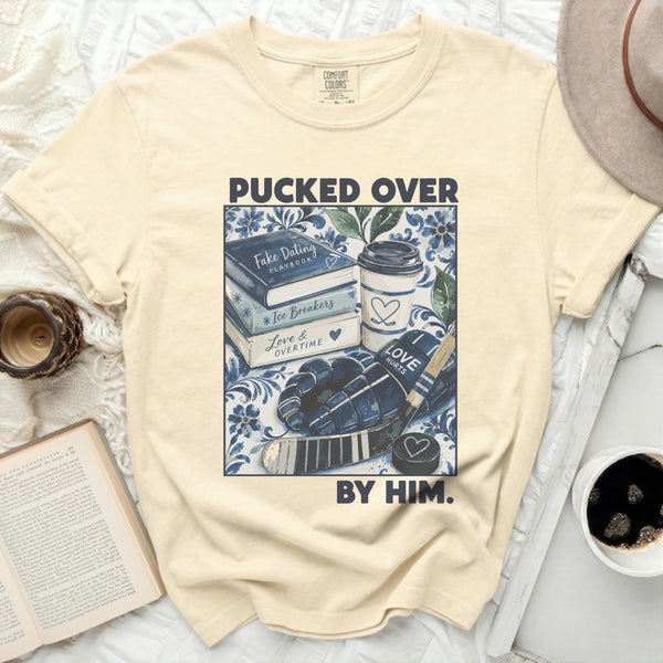 Pucked Over By Him Hockey Tee in Ivory