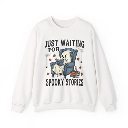 Just Waiting For Spooky Stories Ghost Book Reader Sweatshirt - MagicMerchEmporium