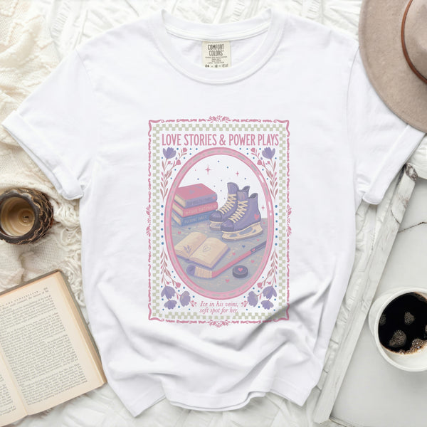 Love Stories & Power Plays Hockey Tee in White
