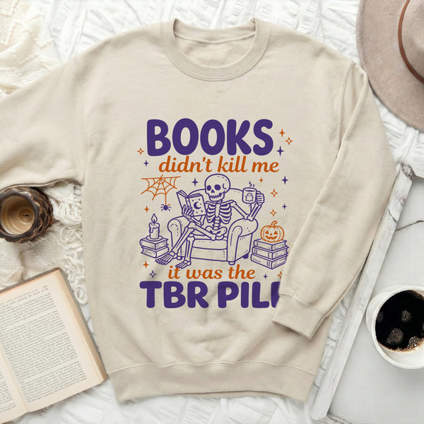 TBR Pile Halloween Sweatshirt in Sand