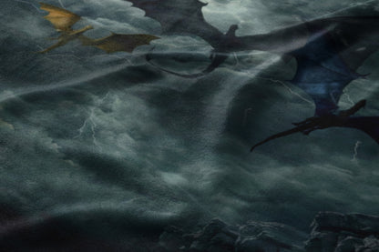 Chilling fantasy landscape with flying dragons backdrop