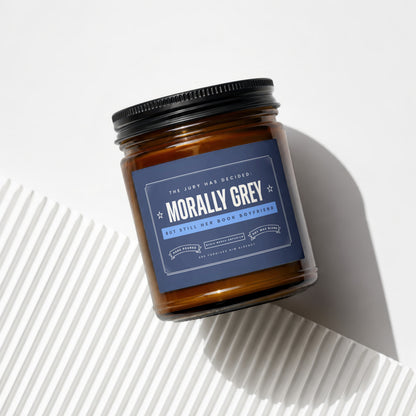 Morally Grey candle, soy wax blend, hand poured, from Magic Merch Emporium.