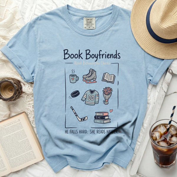 Book Boyfriends Hockey Romance Tee in Chambray