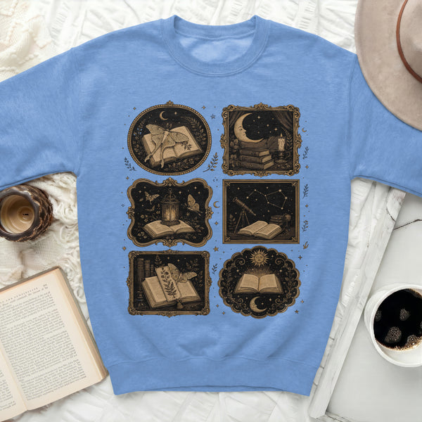 Enchanted Library Moon Sweatshirt in Carolina Blue