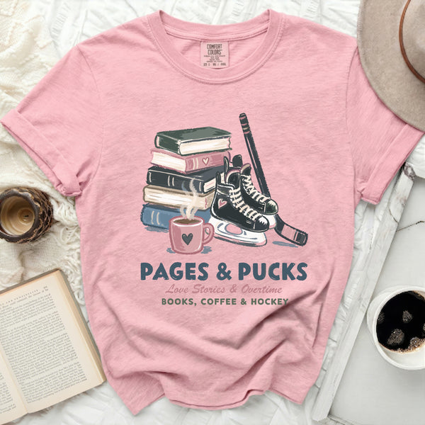 Pages & Pucks Hockey Fan Tee in Blossom