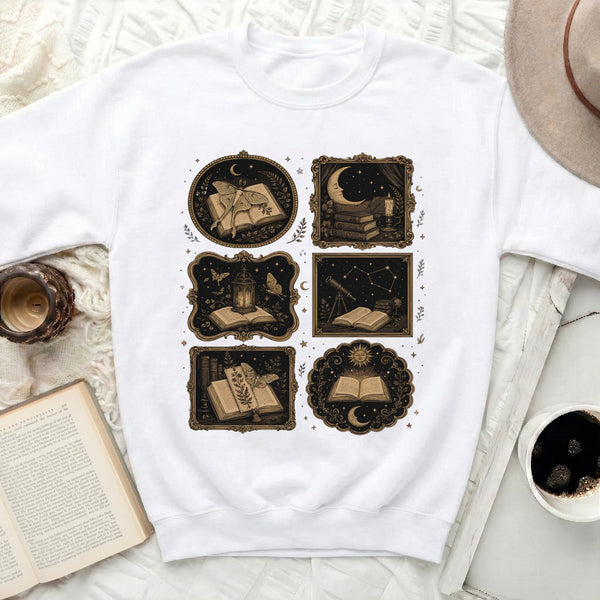 Enchanted Library Moon Sweatshirt in White