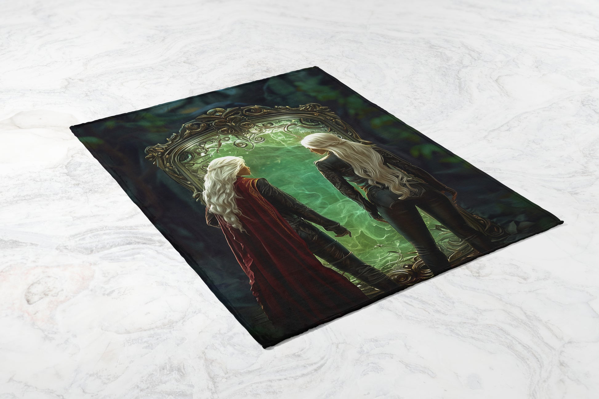 Fantasy Pair Looking into Enchanted Mirror Blanket
