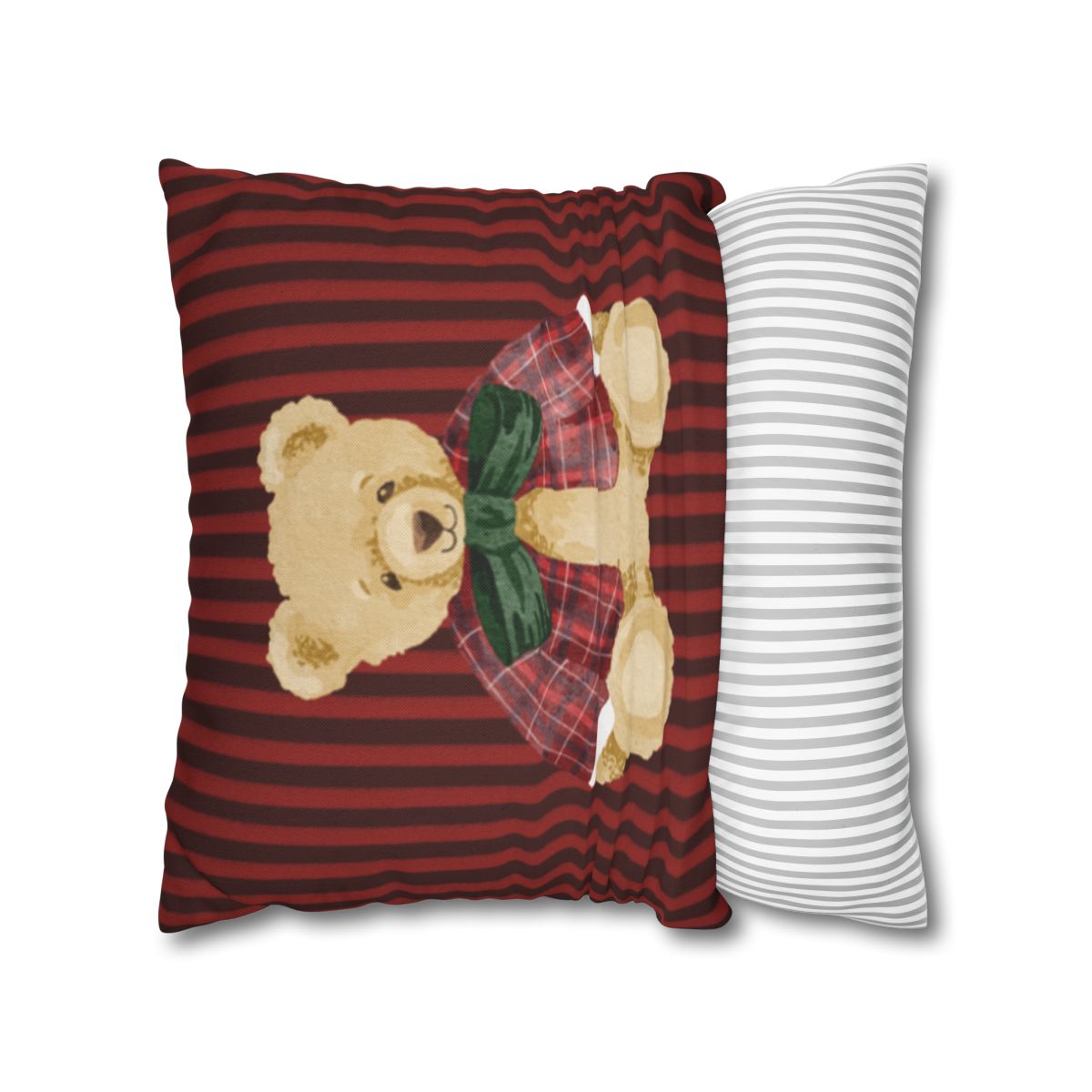 Cute Teddy Bear Design Striped Throw Pillow