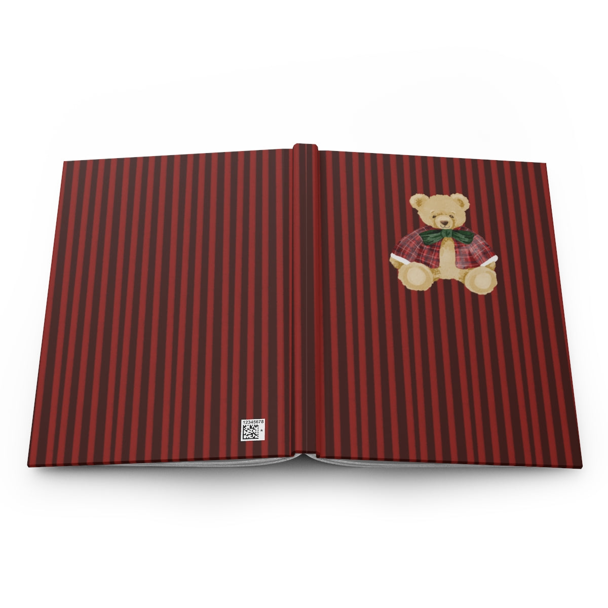 Adorable Teddy Bear on Red Striped Background Notebook