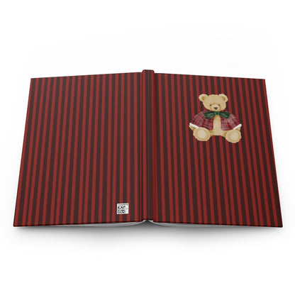 Adorable Teddy Bear on Red Striped Background Notebook