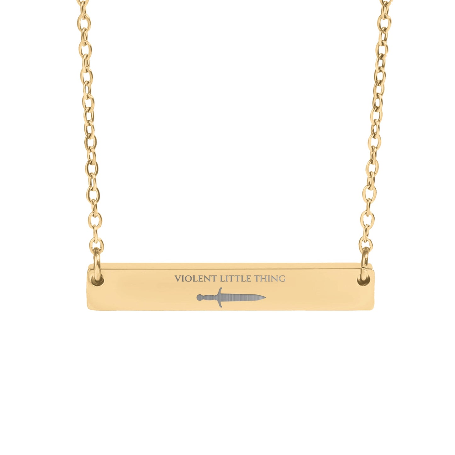 Violent Little Thing bar necklace with detailed dagger engraving