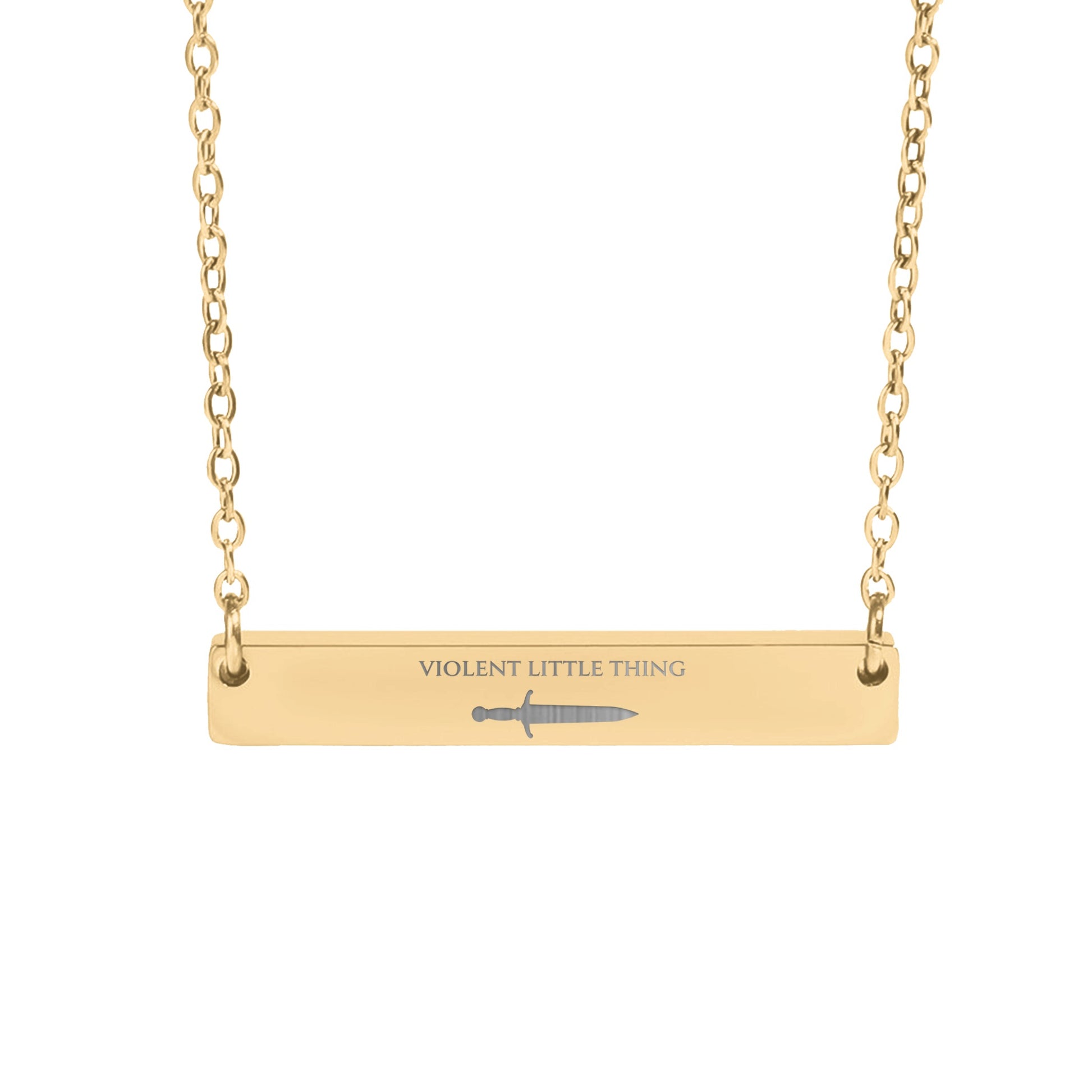 Violent Little Thing bar necklace with detailed dagger engraving