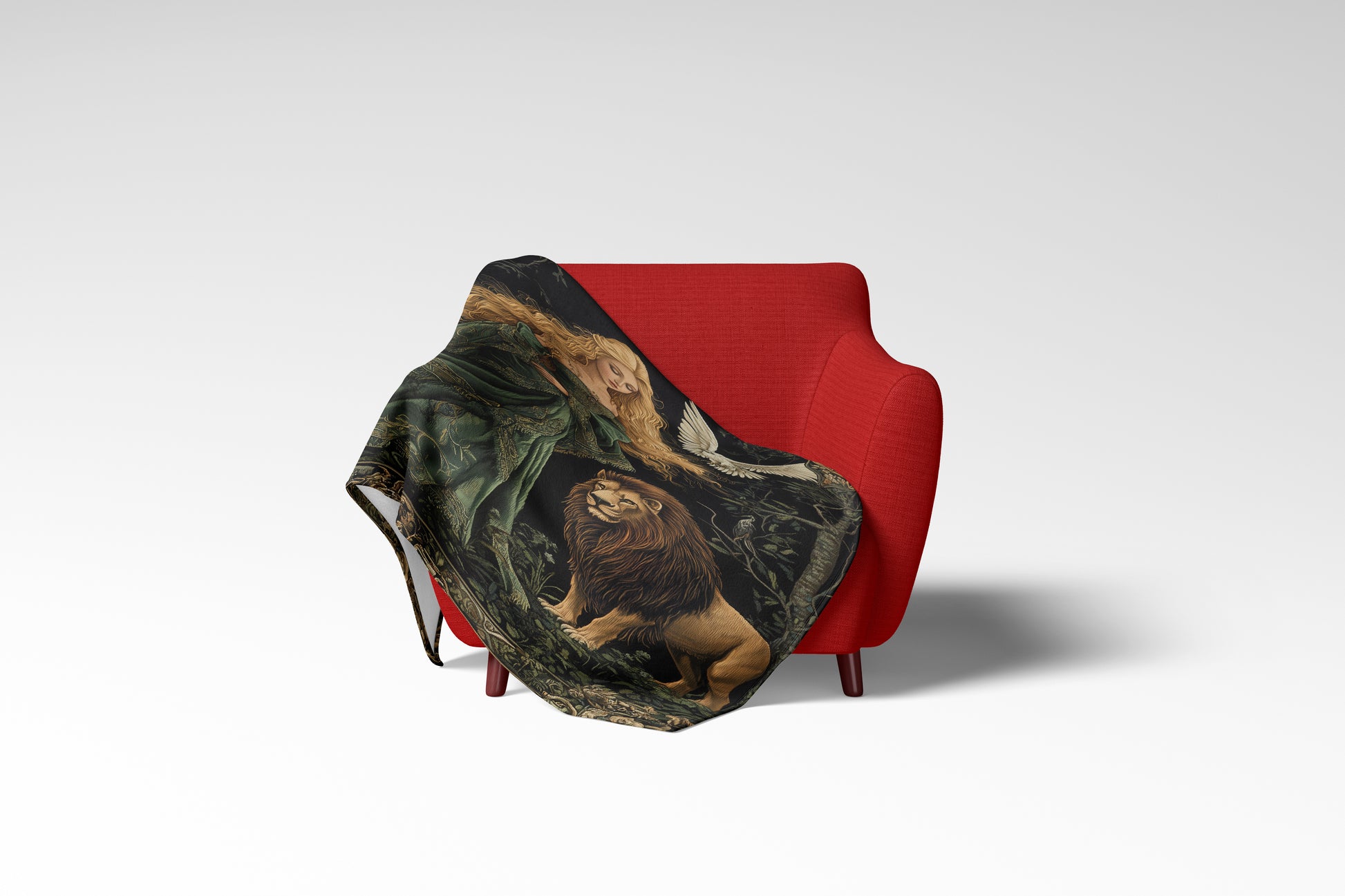Enchanting Forest Lion and Woman Cozy Home Blanket