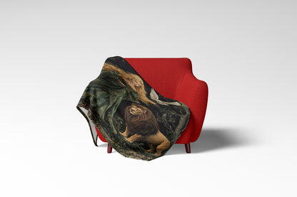Enchanting Forest Lion and Woman Cozy Home Blanket