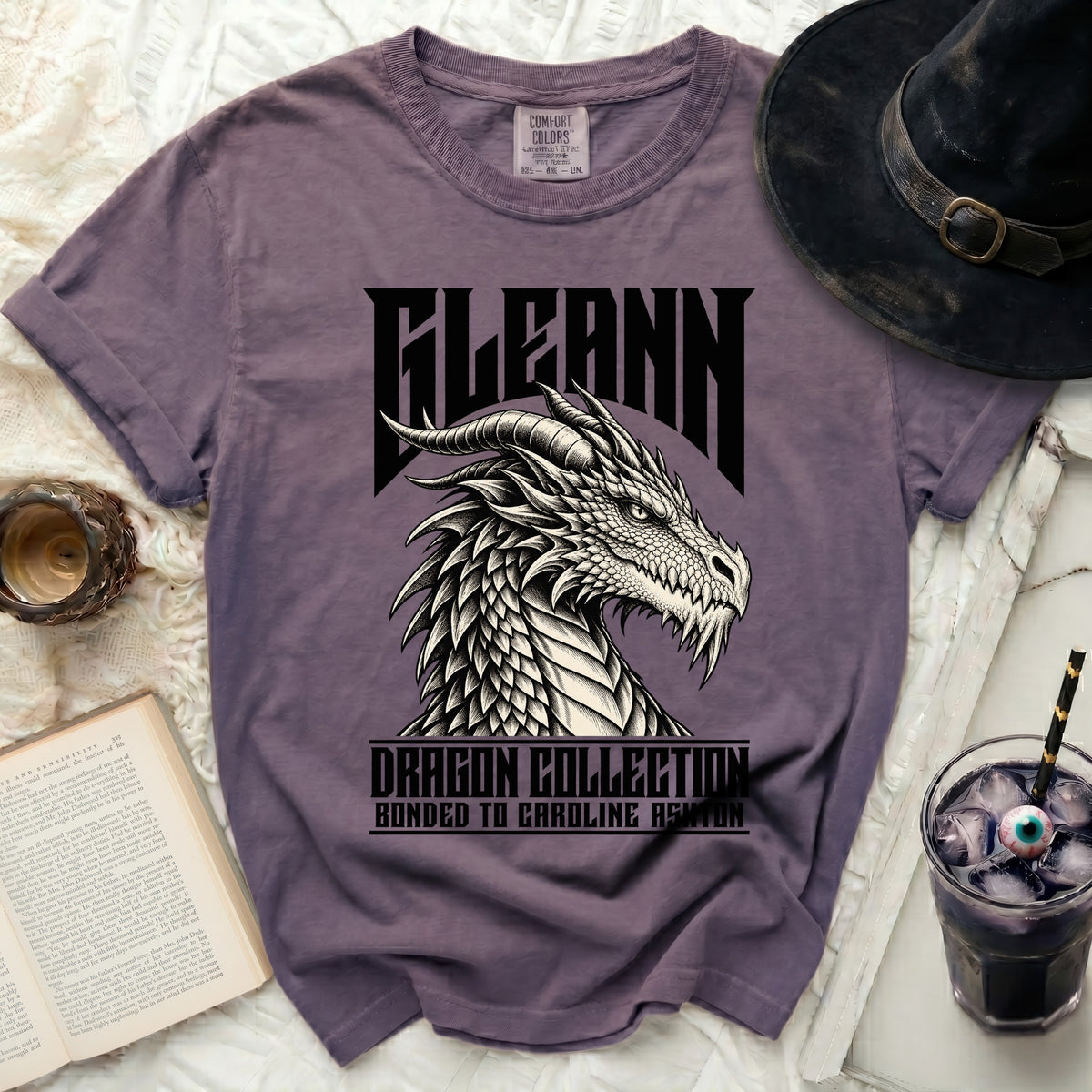 Comfort Colors t-shirt featuring a dragon design and "Fleann Dragon Collection" text.