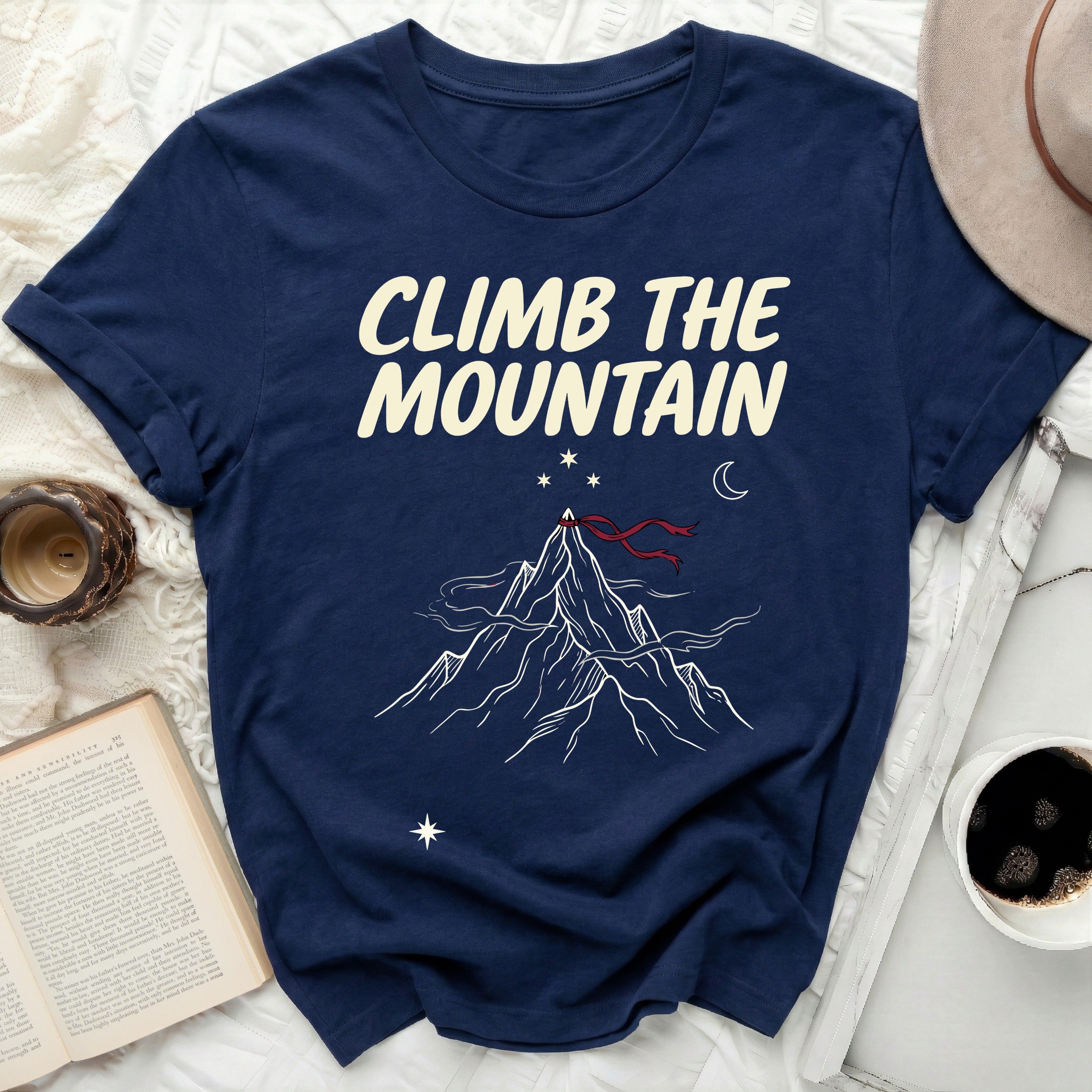 Climb The Mountain Stars Moon Night Sky Graphic product type
climb mountain, stars moon, night sky, adventure journey, peak design, mountain illustration, outdoor explorer, nature lover, graphic tee, inspiration, motivational, summit ascent, celestial print, dark blue shirt, mountainscape, wanderlust style, hiking lover, scenic view, wilderness quest, unique apparel