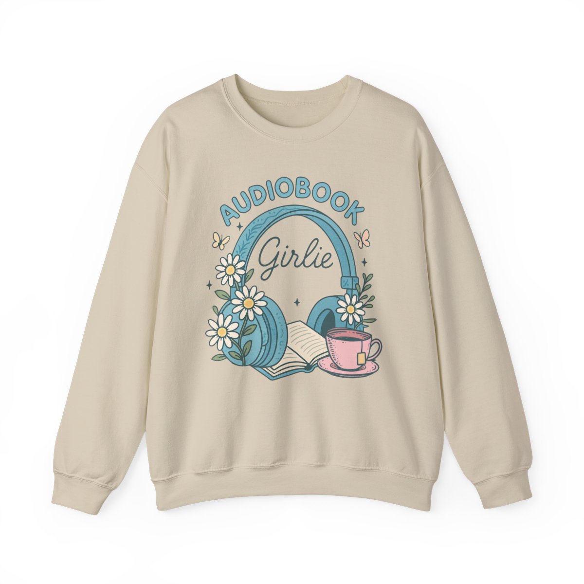 Audiobook Girlie Sweatshirt with Headphones and Flowers