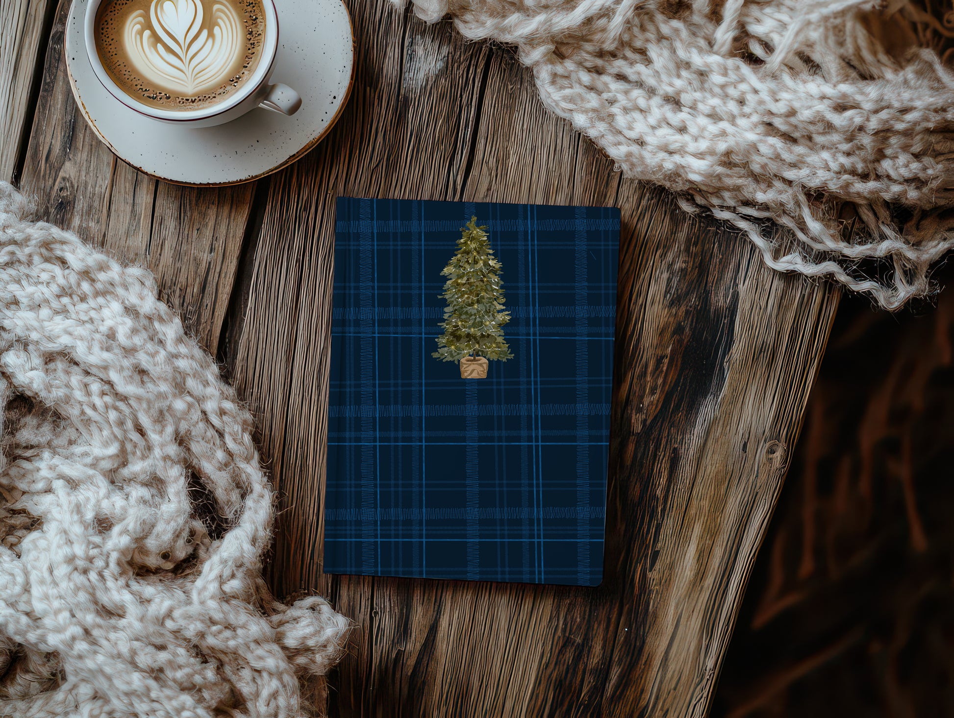 Holiday Blue Plaid Christmas Tree Design Notebook