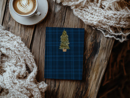 Holiday Blue Plaid Christmas Tree Design Notebook