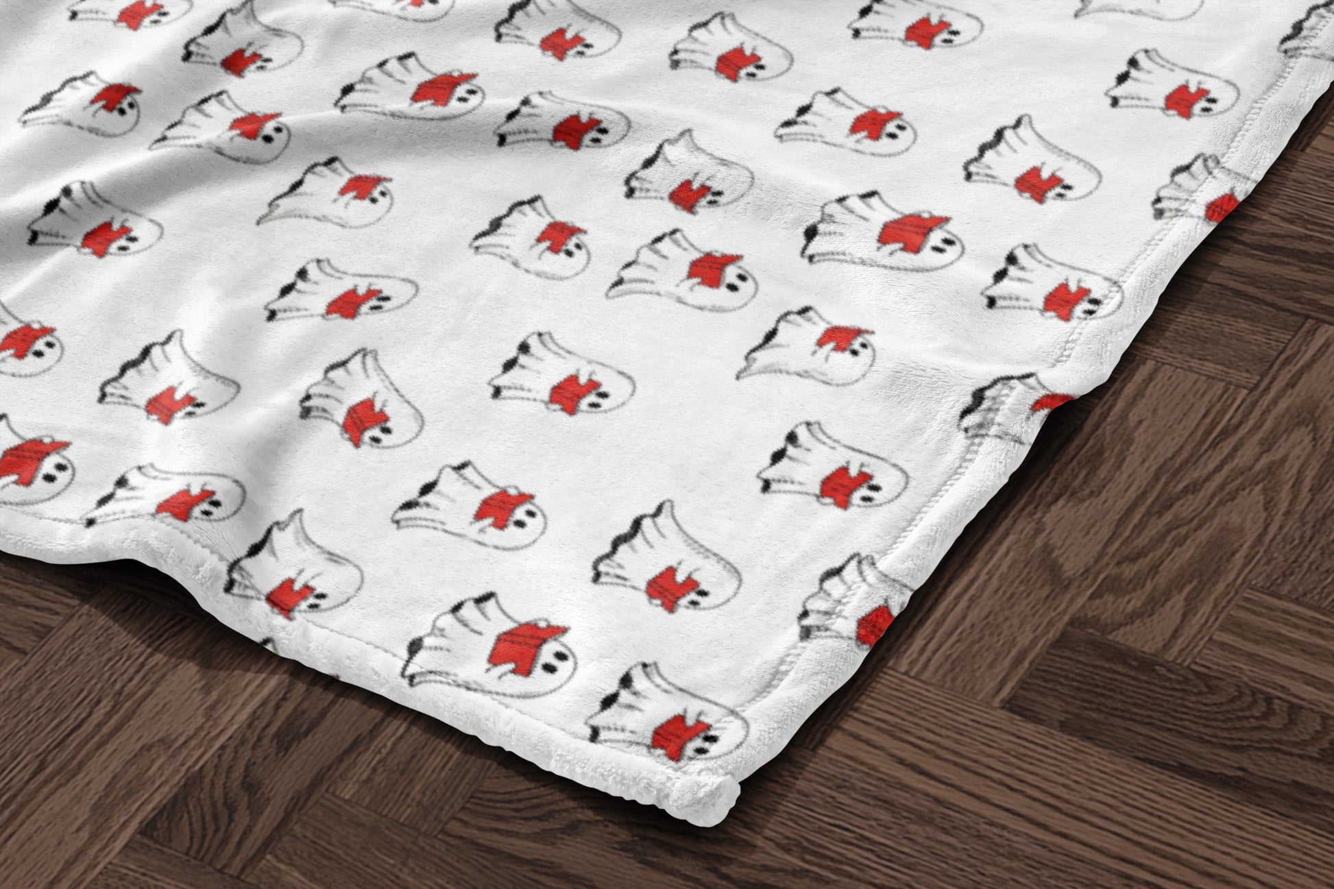Adorable Ghosts with Red Bowties Blanket Design