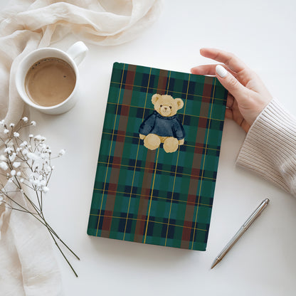 Cute Teddy Bear and Plaid Design Notebook
