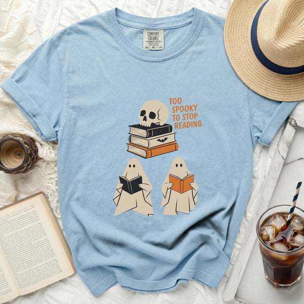 Spooky Reader Bookworm Ghoul Tee in Chambray