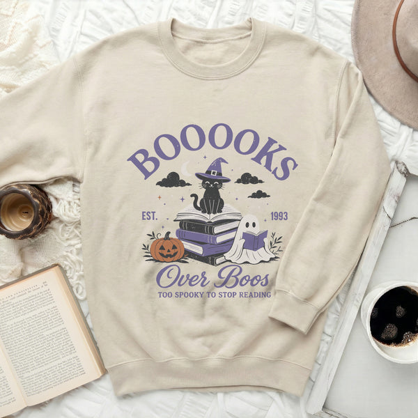 Boooks Over Boos Halloween Sweatshirt in Sand