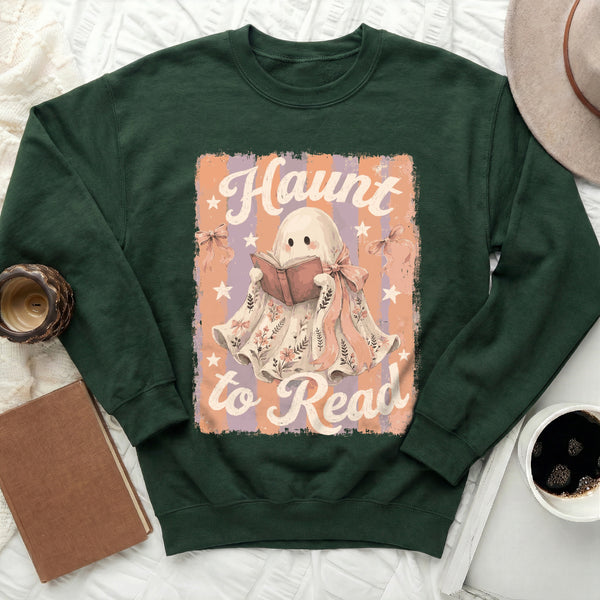 Vintage Ghost Haunt to Read Sweatshirt in Forest Green