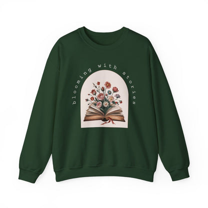 Blooming With Stories Open Book Flowers Design Sweatshirt - MagicMerchEmporium