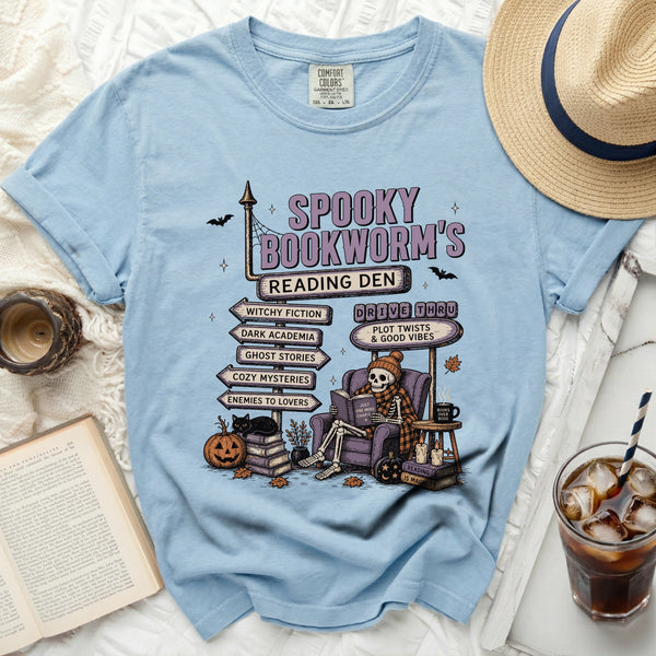 Spooky Bookworm's Den Tee in Chambray