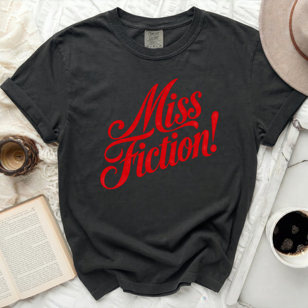 Miss Fiction Script Tee in Black
