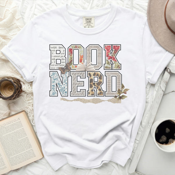 Eclectic Book Nerd Collage Tee in White
