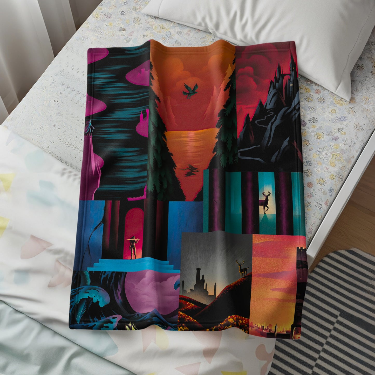 Vibrant Artistic Forest and Wildlife Blanket