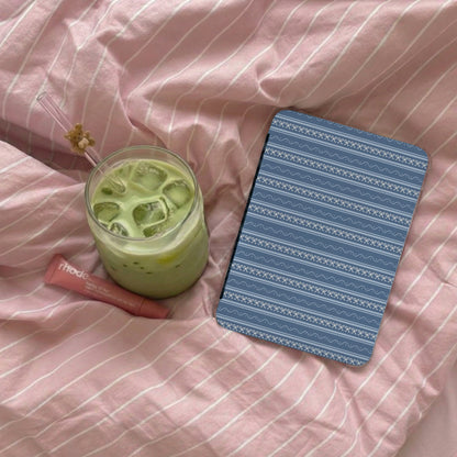 Blue and White Patterned Tablet Cover with Drink Decor