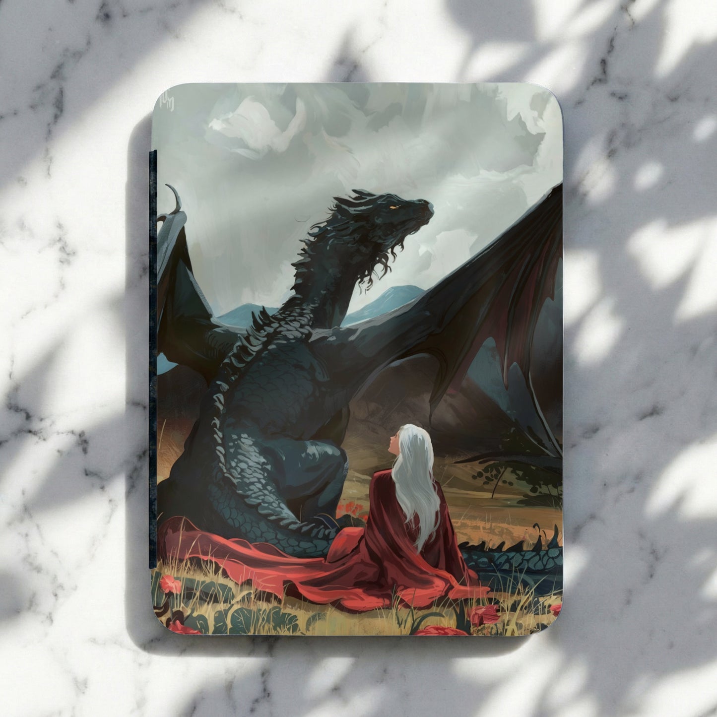 Dark Dragon White Haired Companion Fantasy Scene product type