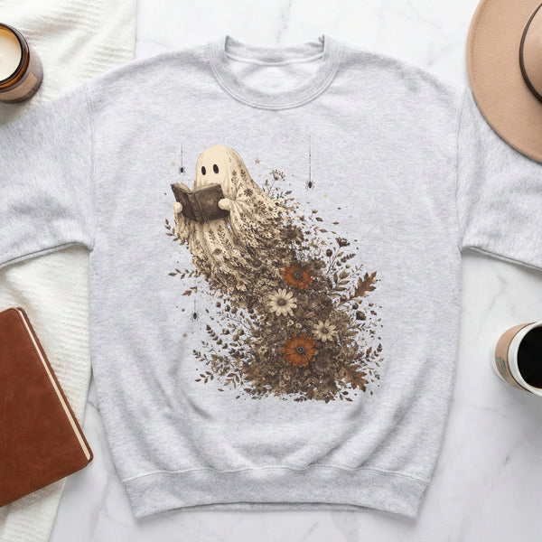 Spooky Blooms Ghost Sweatshirt in Ash