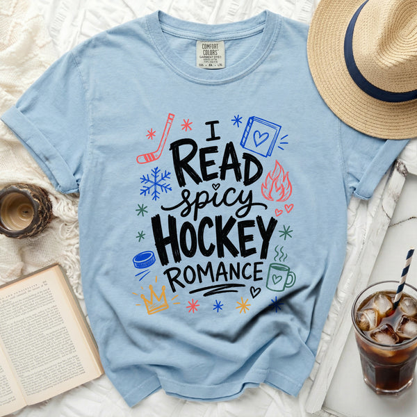 Spicy Hockey Romance Reader Tee in Chambray