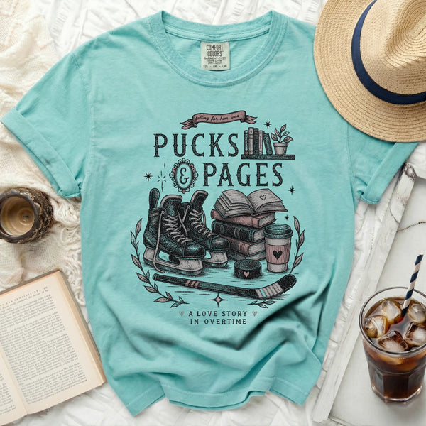 Pucks & Pages Love Story Tee in Island Reef