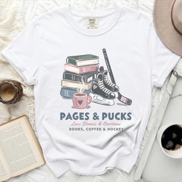 Pages & Pucks Hockey Fan Tee in White