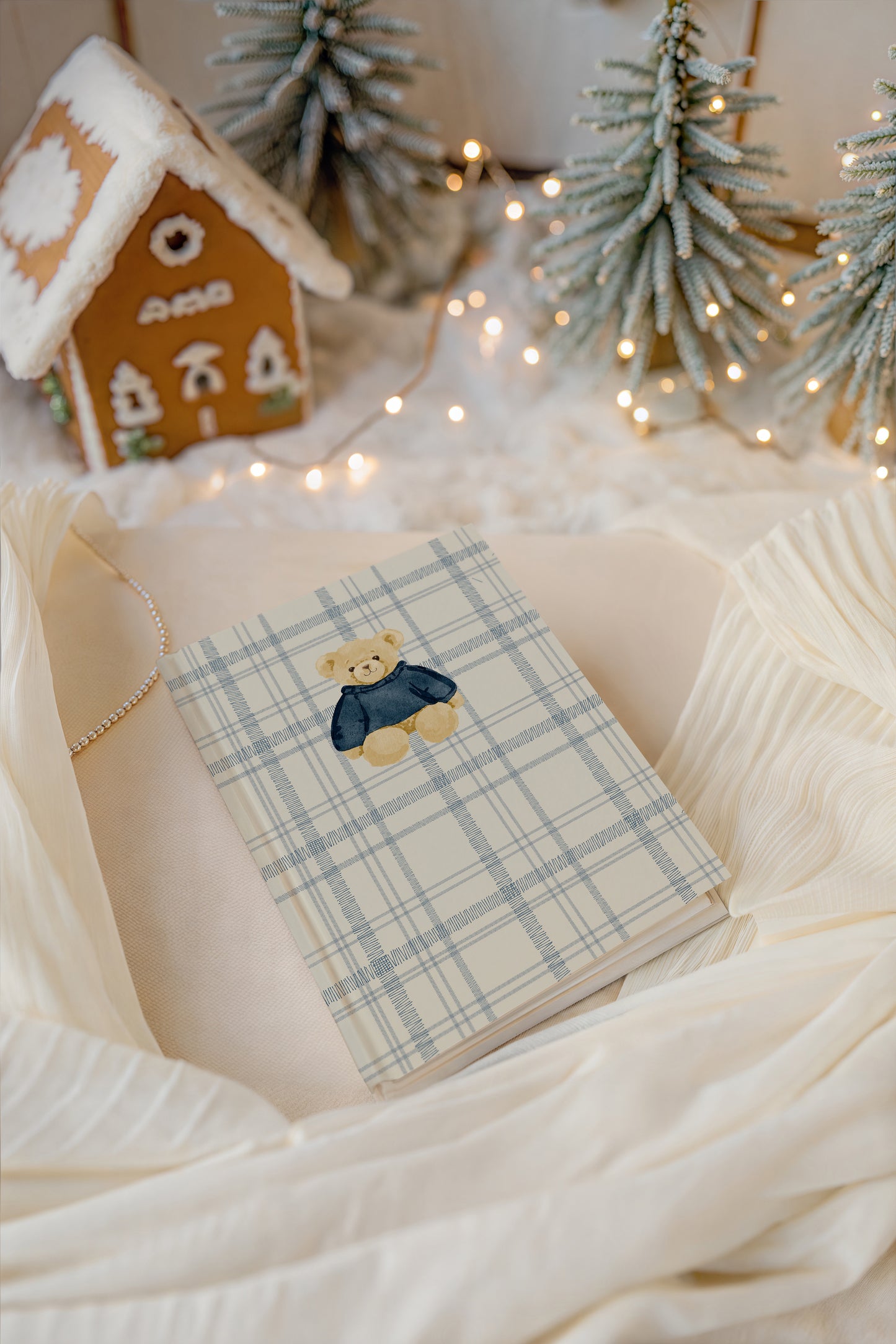 Cozy Holiday Plaid Notebook with Adorable Teddy Bear