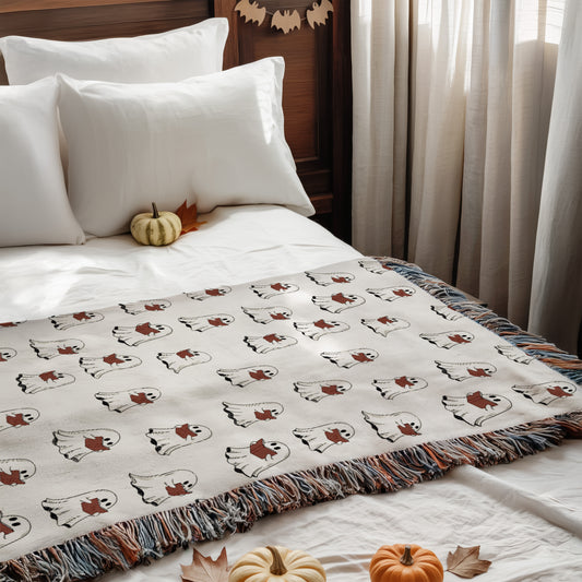 Cute Ghost Pattern Woven Throw Blanket